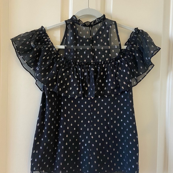 Rebecca Taylor Womens Top Blouse Black With Silver Dots Size 4 Off The Shoulder - Picture 2 of 5
